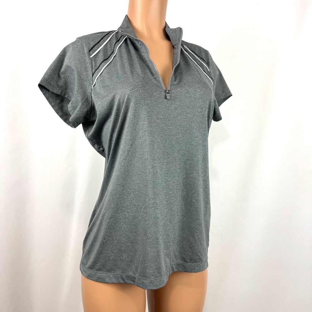 EP NY Golf Womens L Cap Sleeve 1/4 Zip Mock Polo Shirt Grey Contrast Lightweight - Picture 8 of 14